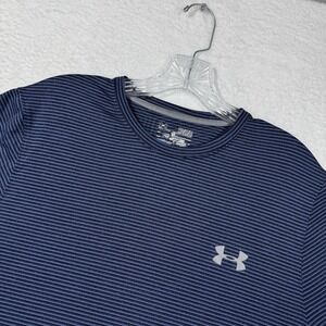 Under Armour Shirt Mens M Blue Stripe Cold Gear Long Sleeve T Shirt Loose Light